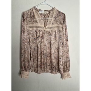 Tamara H. Paisley Blouse Womens size‎ 
 Lace Trim Long Sleeve Boho Hobo Chic Top